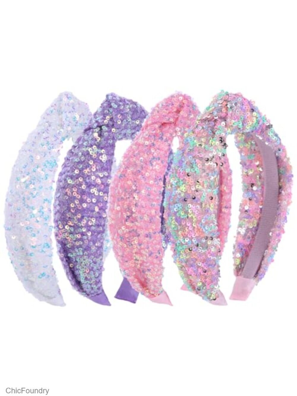 Sequin Headbands for Girls 4 Pack Stretchy Knotted Glitter Hair Bows